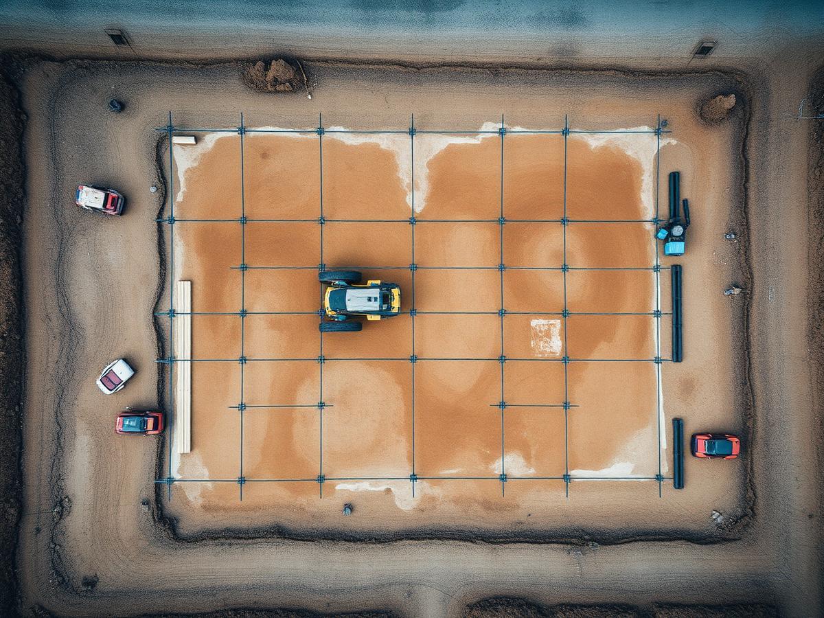 Aerial view of a surveyed construction site